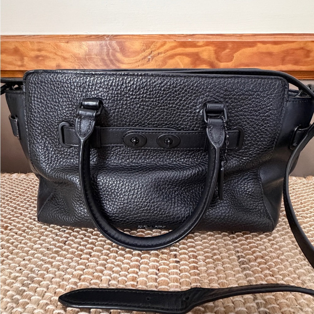 Coach Black Carryall Black Bubbled Pebbled Leather Satchel Handbag - Picture 2 of 16